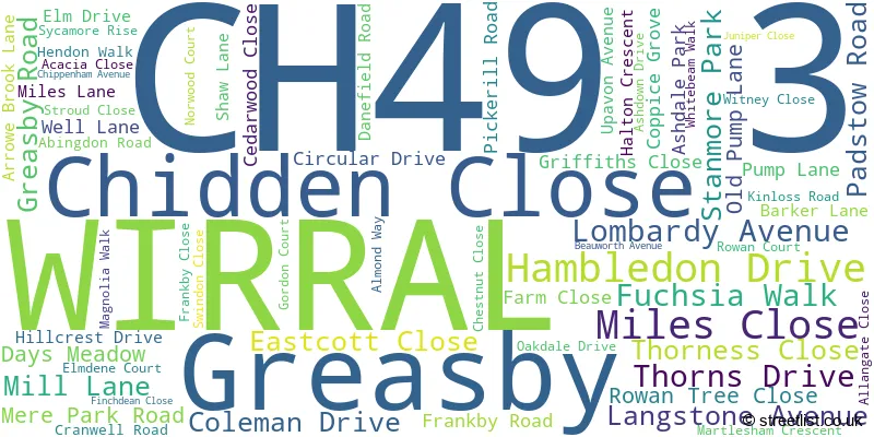 A word cloud for the CH49 3 postcode